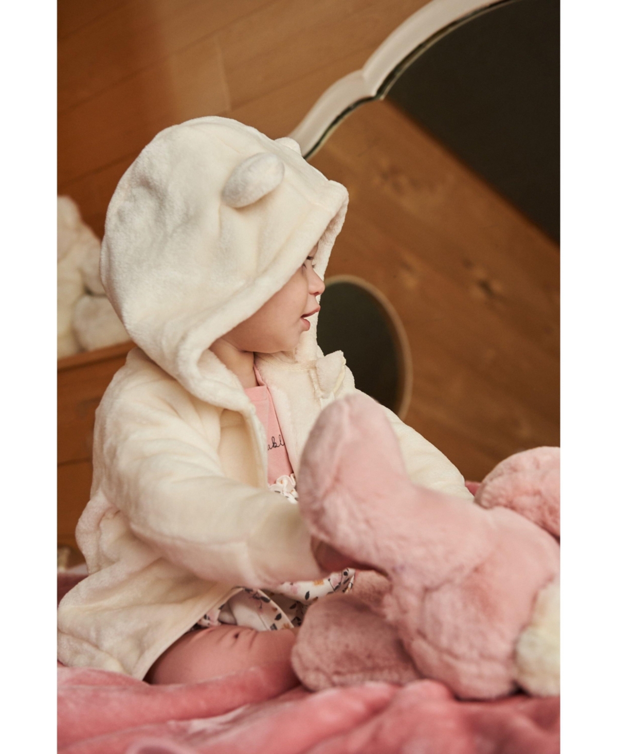 Deux par Deux Baby Girls Baby Plush Hooded Zip Jacket- Off white