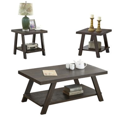 Contemporary 3-Piece Wood Shelf Coffee Table Set in Weathered Espresso