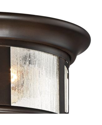 Fixture Mission Oil Rubbed Bronze Drum 12" Seedy Glass Damp Rated for Porch Patio Modern Flush Mount Outdoor Ceiling Light