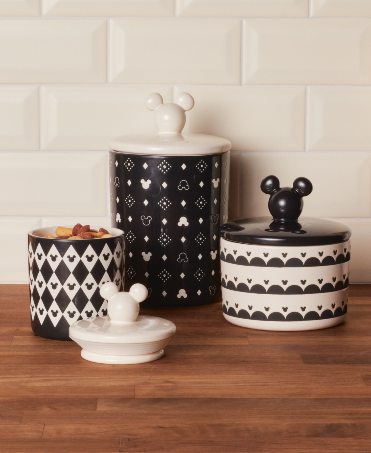 Disney Monochrome 3-piece Ceramic Jar Set, Black In Black