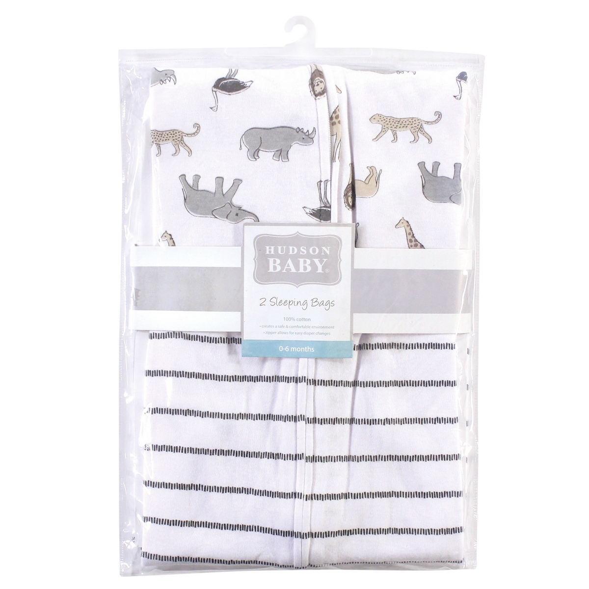Hudson Baby Boys Cotton Sleeveless Wearable Sleeping Bag, Sack, Blanket, Modern Neutral Safari, 18-24 Months