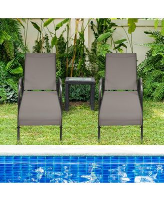 2 PCS Patio Lounge Chair Chaise Adjustable Reclining Armrest