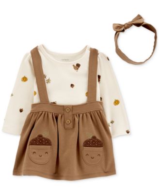 Carter's - Baby Girl Cotton Fall-Print Bodysuit, Jumper & Headwrap, 3 Piece Set