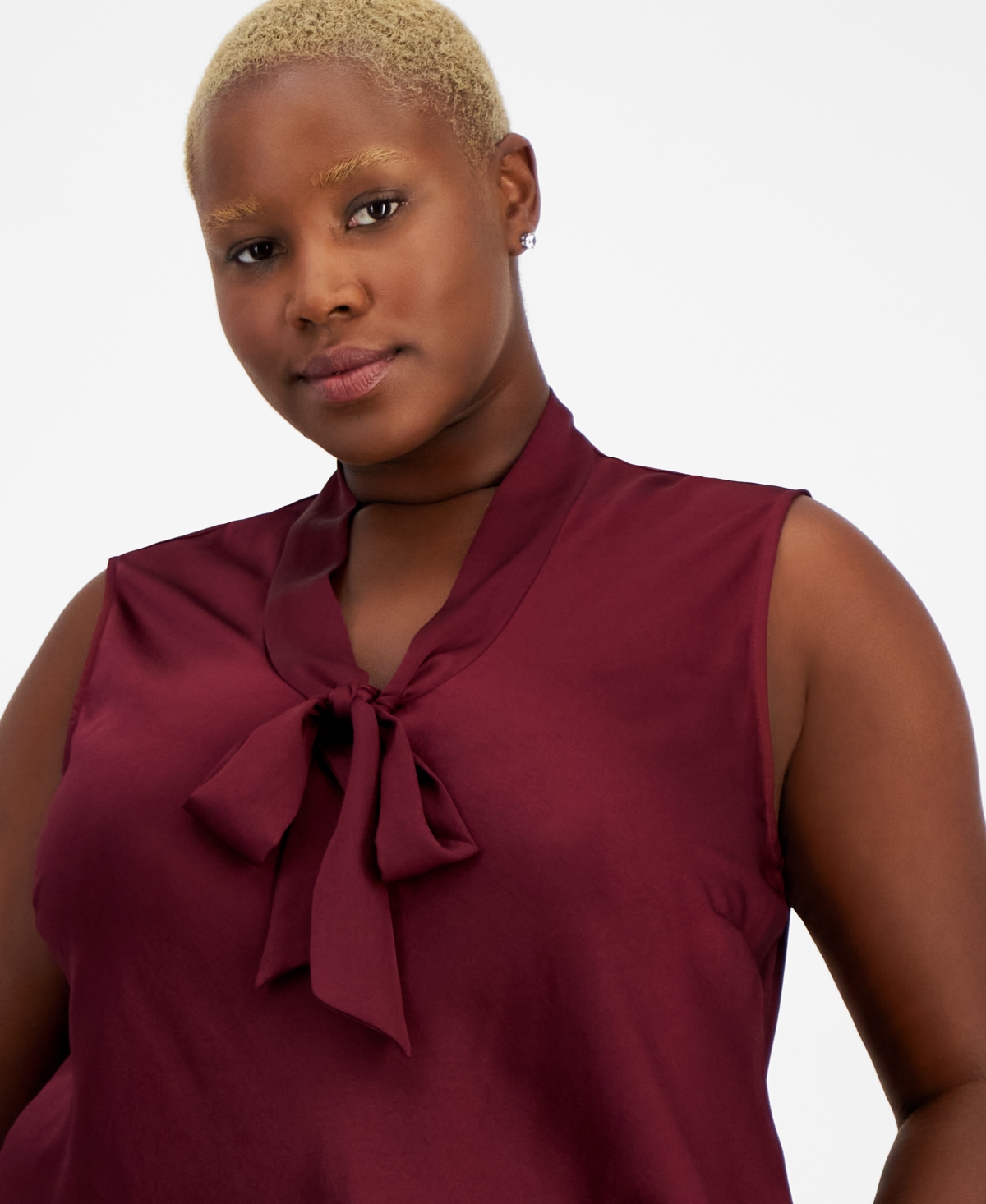 Kasper Plus Size Solid Sleeveless Tie-Front Blouse