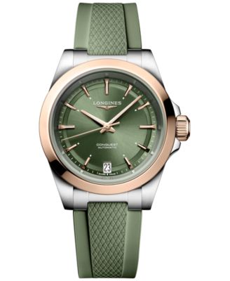 Longines - Women's Swiss Automatic Conquest Green Rubber Strap Watch 34mm