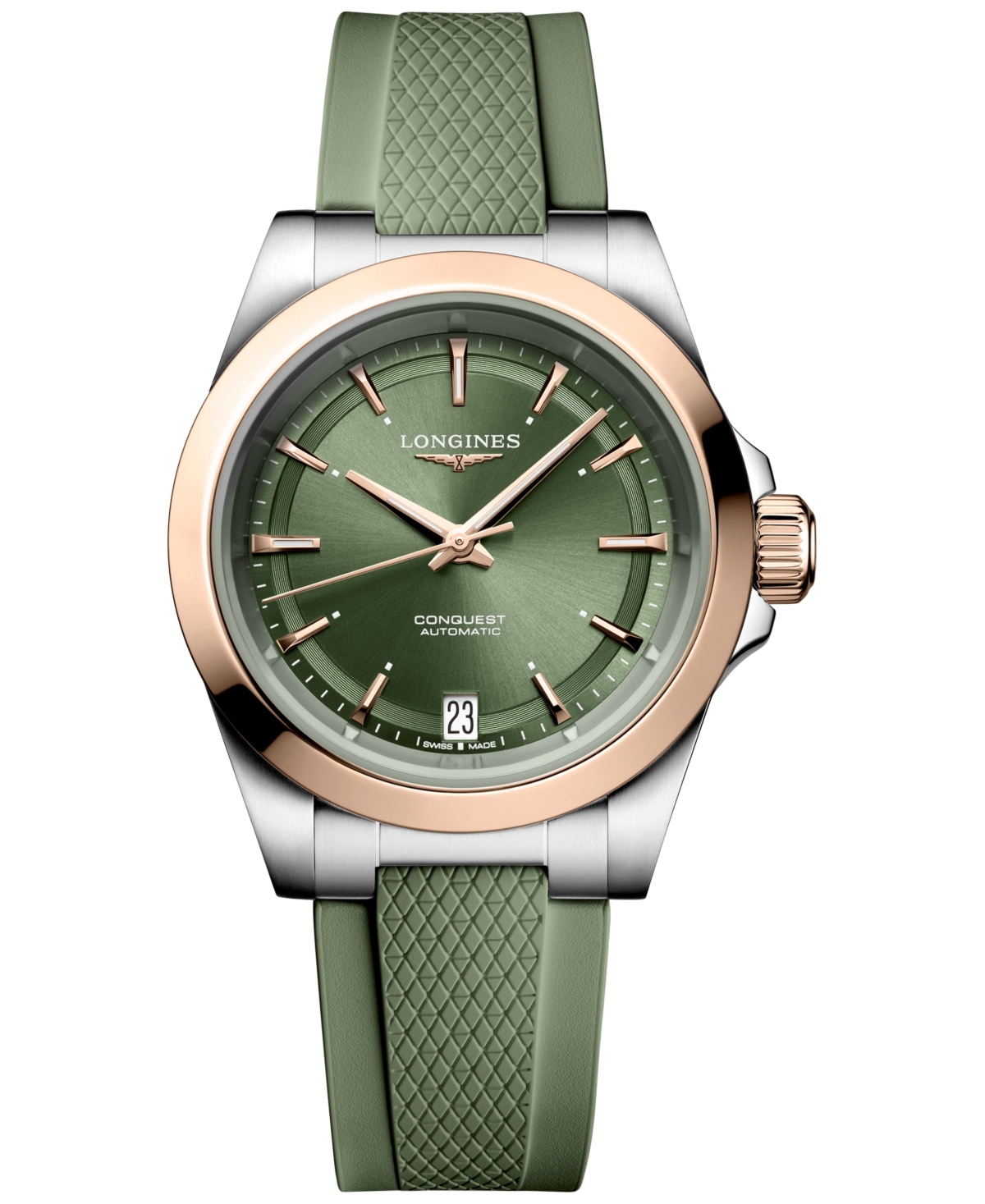 Longines Women's Swiss Automatic Conquest Green Rubber Strap Watch 34mm In No Color