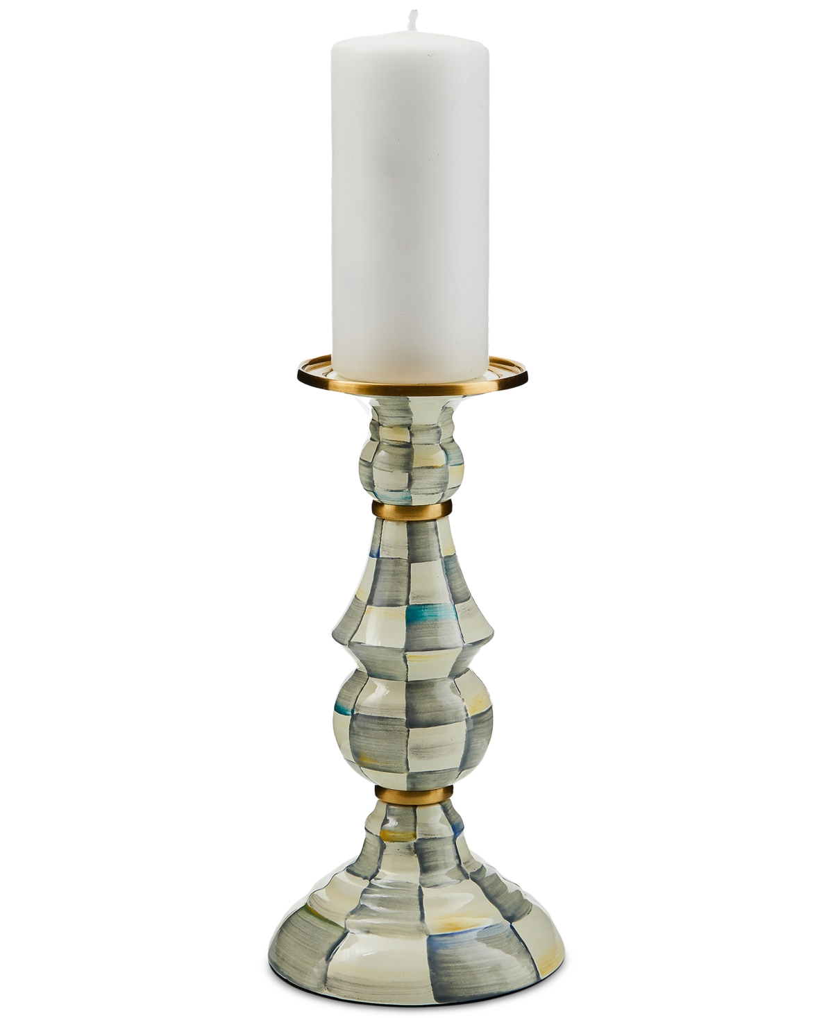 MACKENZIE-CHILDS STERLING CHECK LARGE PILLAR CANDLESTICK 