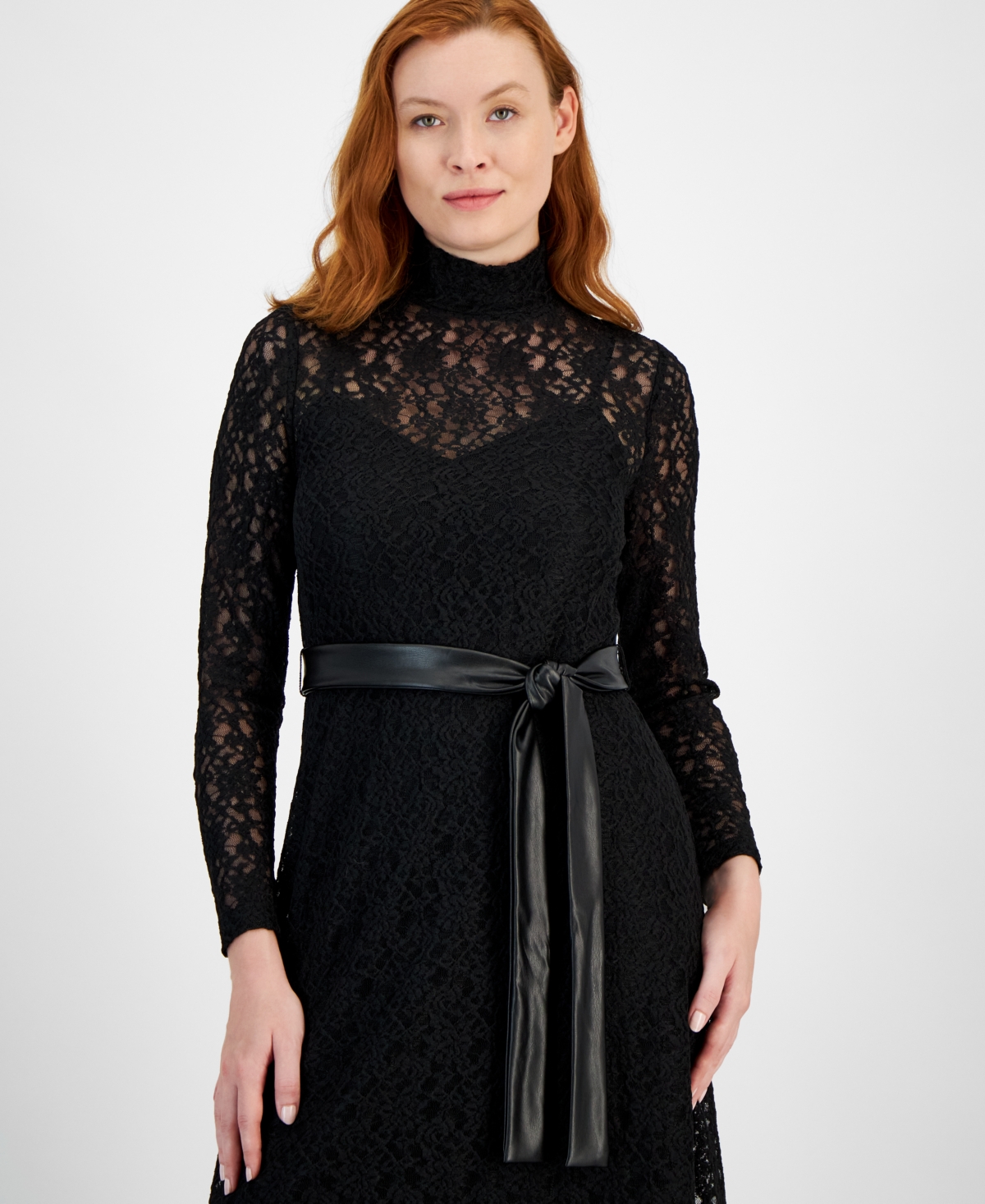 Anne Klein Women's Lace Long-Sleeve Mock Neck Dress