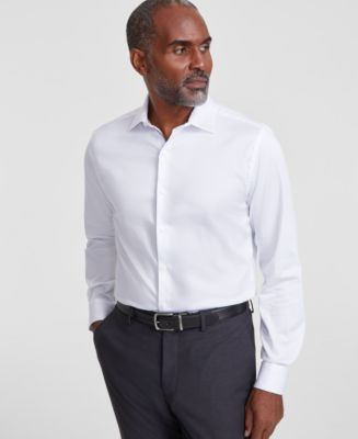 mens white dress shirt with collar bar Men's White Oxford Dress Shirt: Round Pin Collar, Gold Bar
