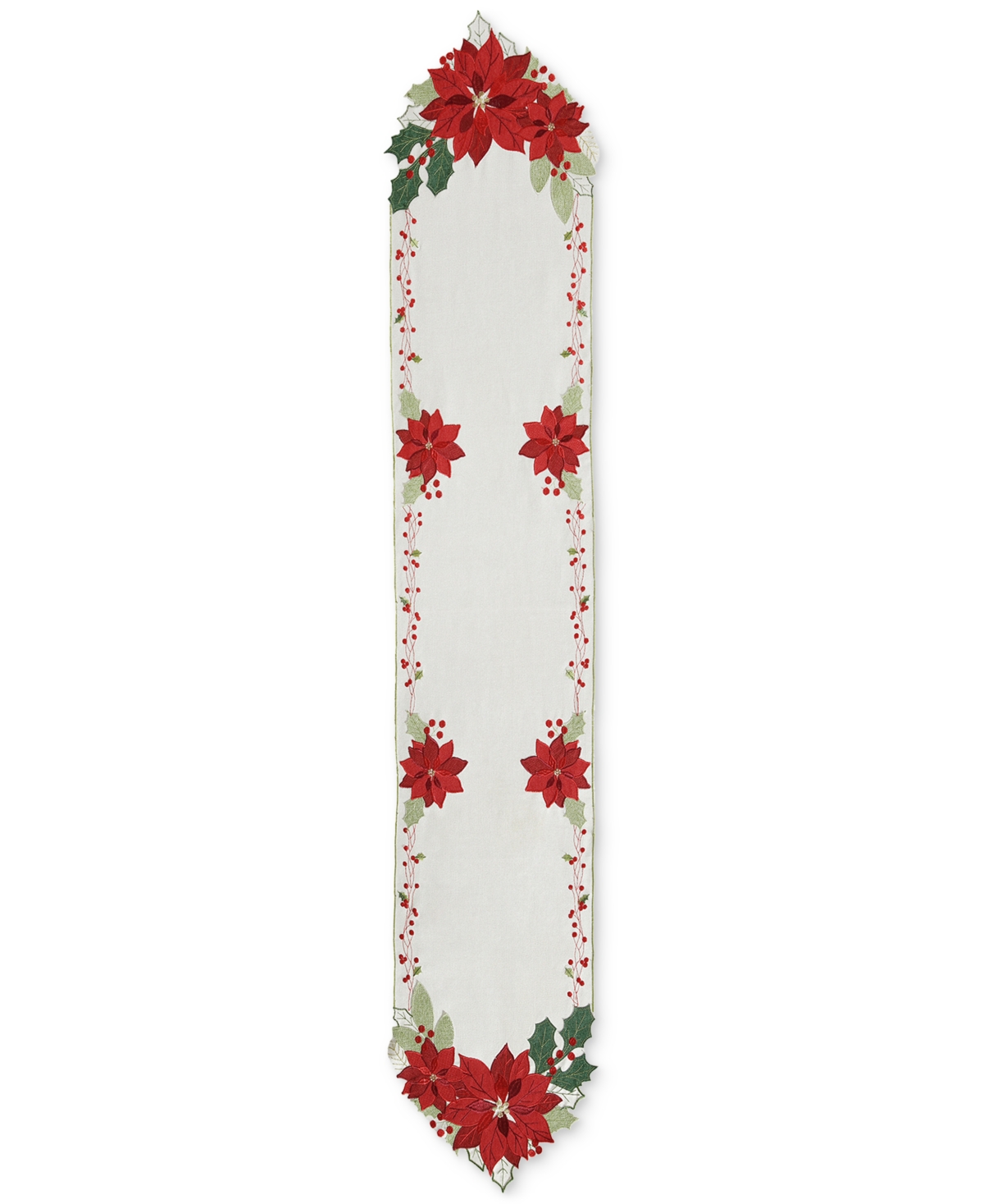 Elrene Poinsettia Cutwork Fabric Table Runner, 14" X 72" In White