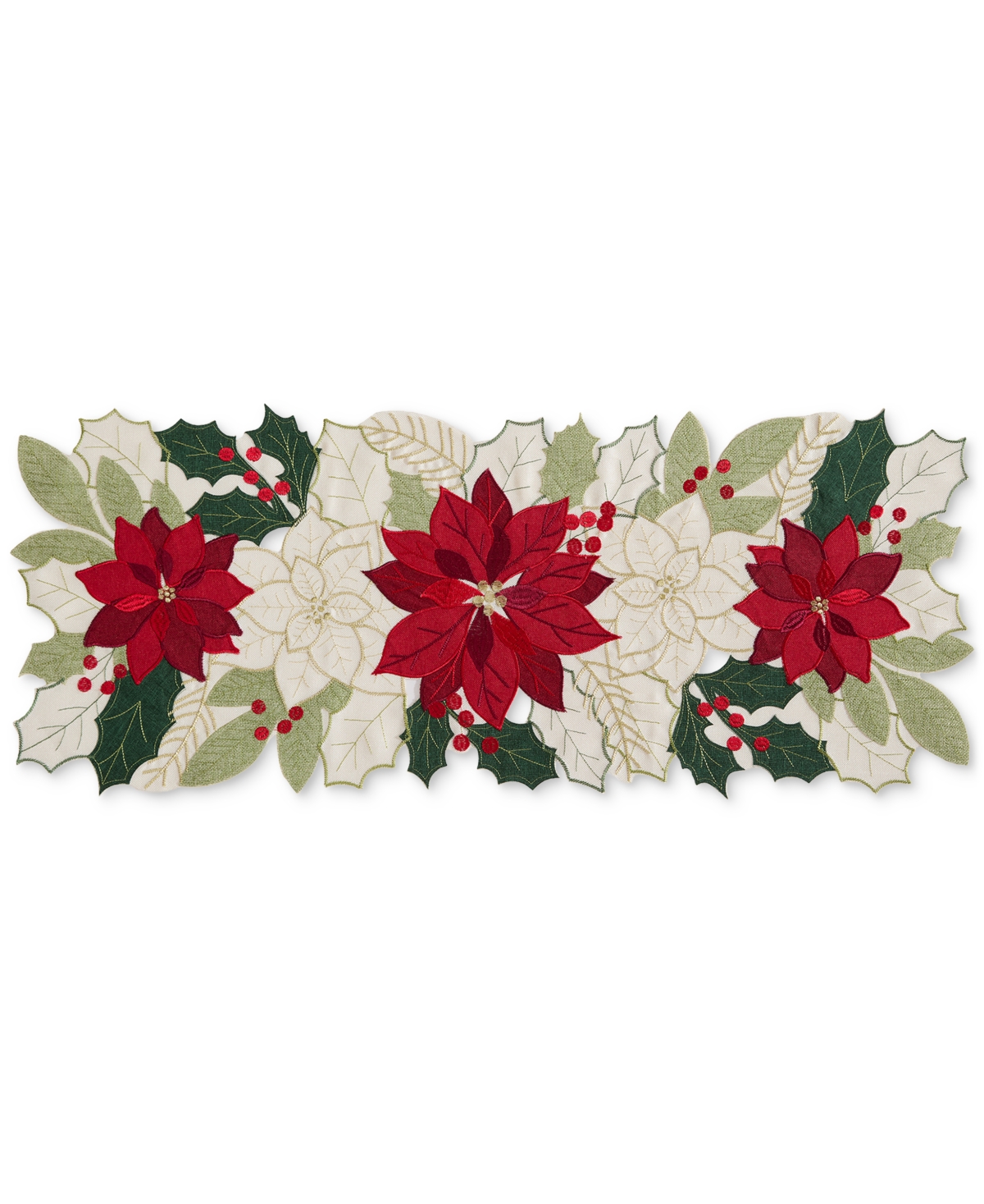 Elrene Poinsettia Cutwork Fabric Centerpiece Runner, 13"x 36" In White