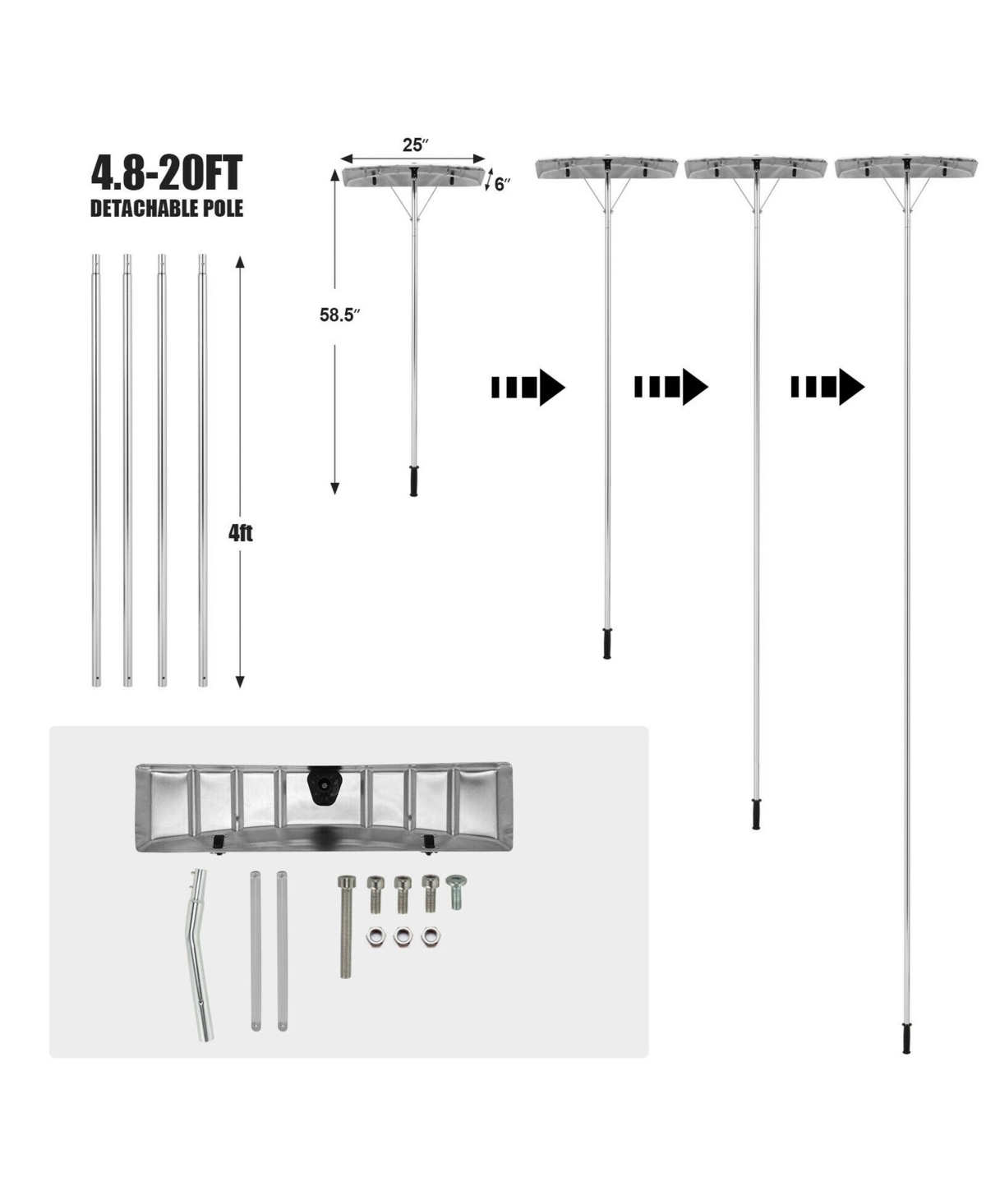 Costway 20FT Snow Roof Rake Reinforced Aluminum Snow Removal Tool for Roof
