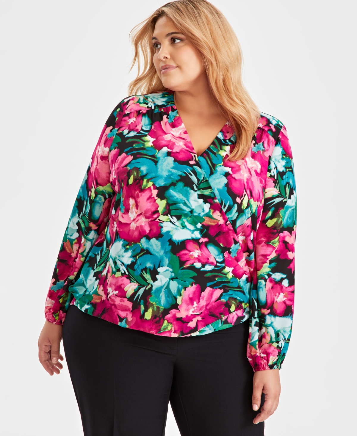 I.n.c. International Concepts Women's Printed Surplice Top, Xs-3X, Created for Macy's