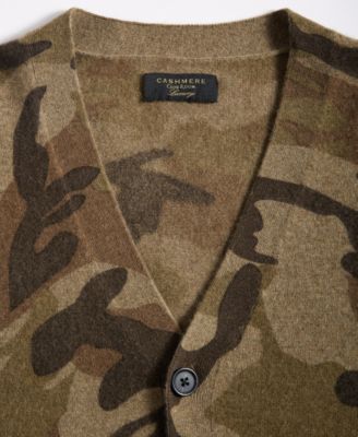 Men's 100% Cashmere Camo-Print V-Neck Cardigan