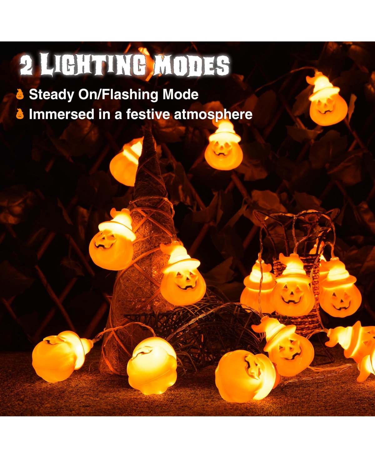Yescom Halloween 20x Led Pumpkin String Lights Lantern Lamp Home Party Christmas Decors
