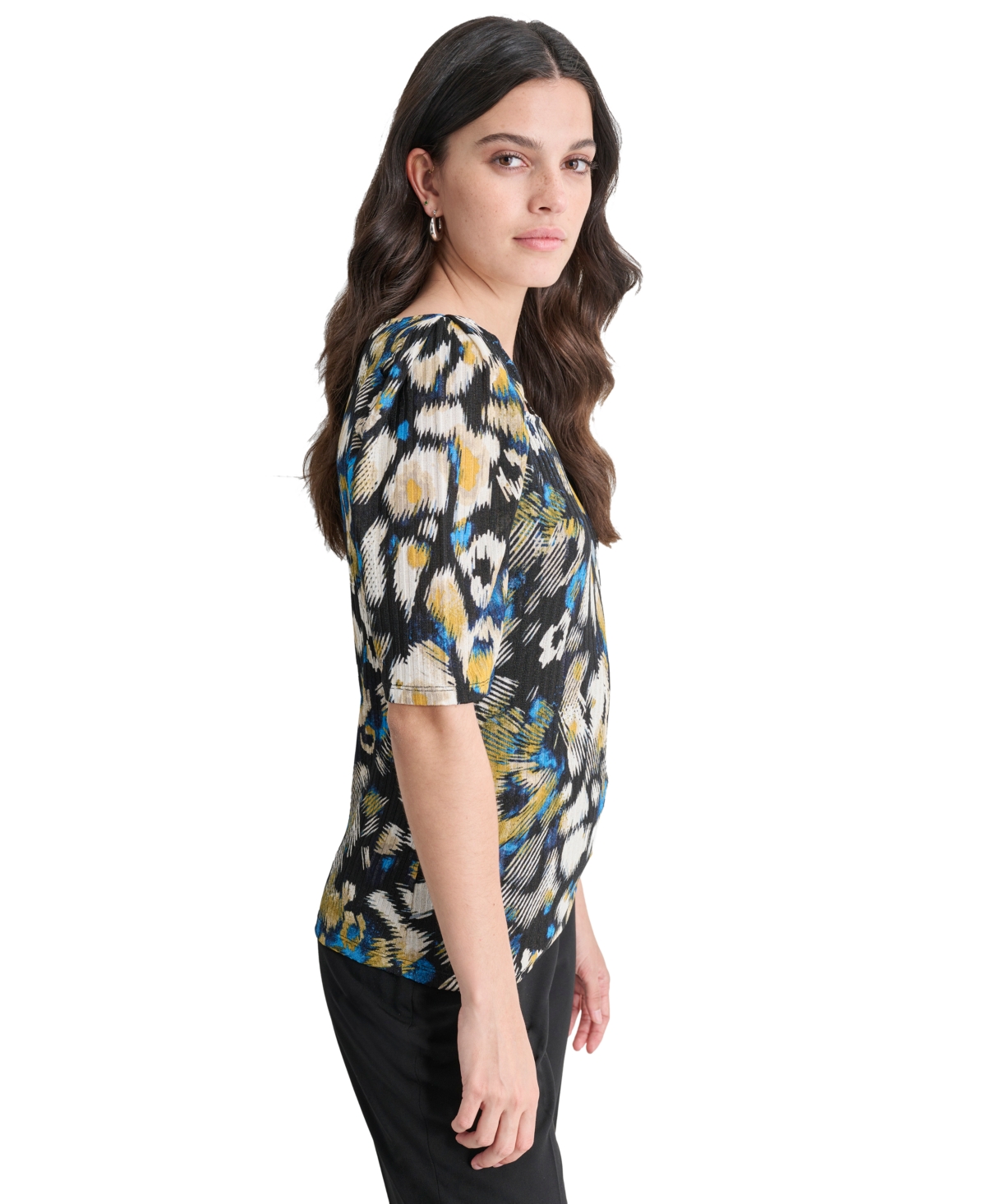 Dkny Women's Printed Ribbed Knit Top