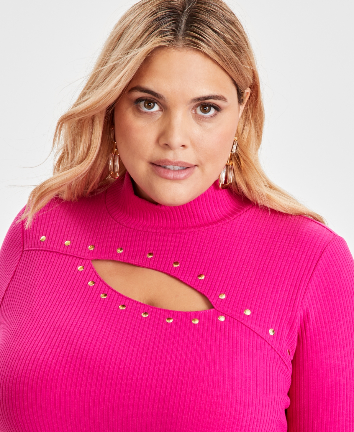 I.n.c. International Concepts Women's Studded Cut-Out Mock-Neck Top, Xs-3X, Created for Macy's