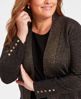 Plus Size Metallic Open-Front Cardigan, Created for Macy's