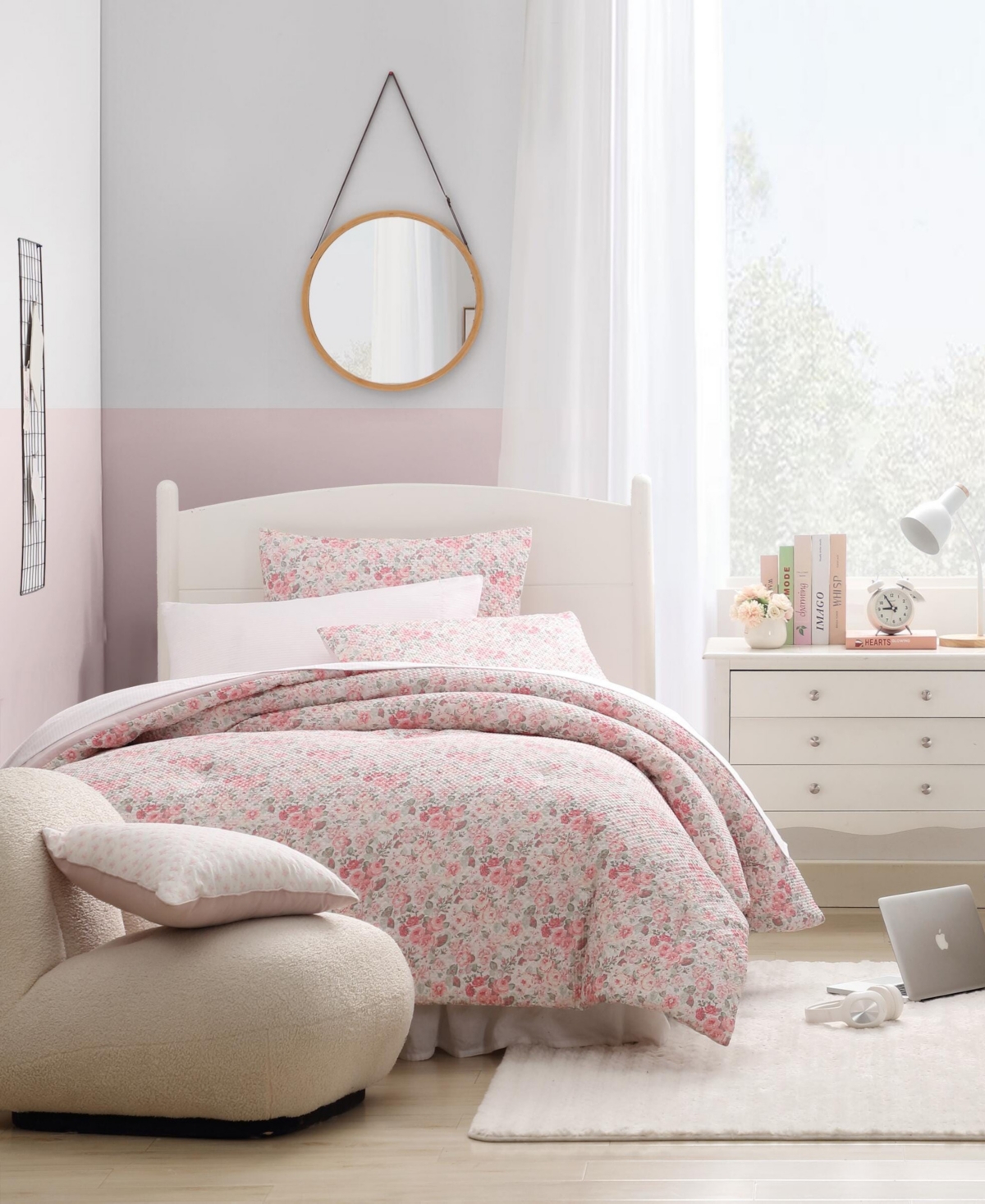 Laura Ashley Quartet 8 Piece Comforter Set, King In Pink,green