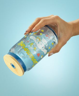 Hello Kitty and Friends Favorite Flavor Cinnamoroll Can Shaped Glass Tumbler with Wood Lid and Straw