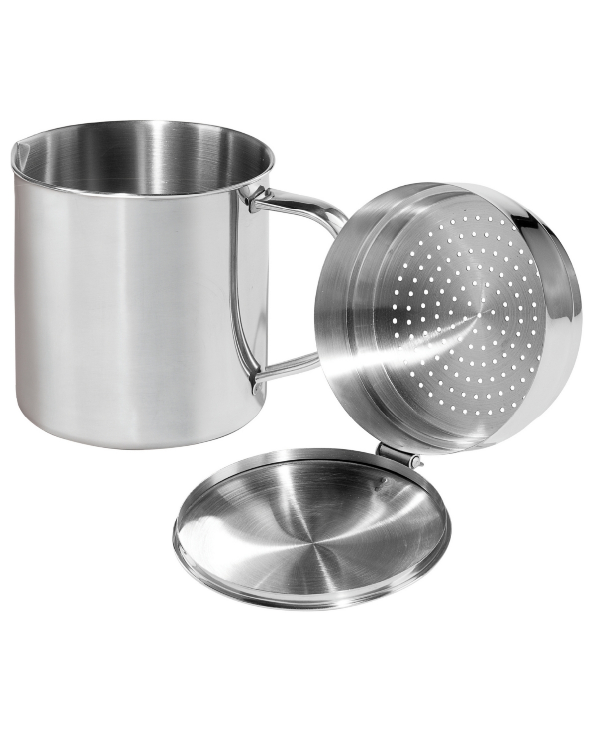 Oggi 1 Qt Stainless Steel Grease Container With Handle And Removable Strainer In Stainless Steel