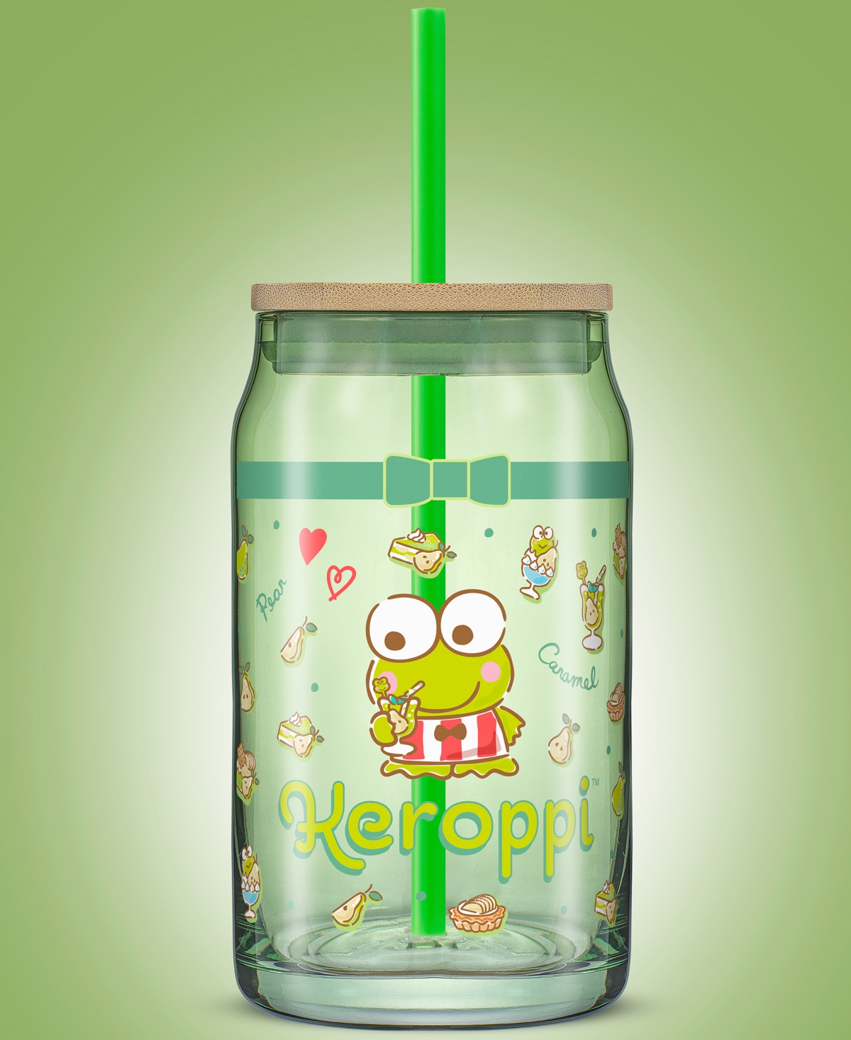 Shop Joyjolt Hello Kitty And Friends Favorite Flavor Keroppi Can Shaped Glass Tumbler With Wood Lid And Straw In Multi