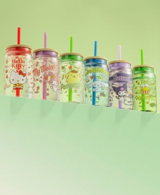 Hello Kitty and Friends Favorite Flavor Pompompurin Can Shaped Glass Tumbler with Wood Lid and Straw