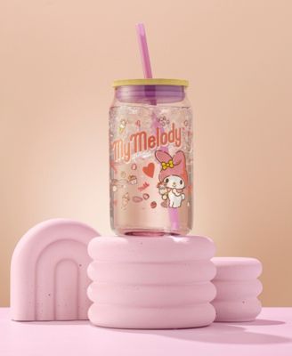 Hello Kitty and Friends Favorite Flavor My Melody Can Shaped Glass Tumbler with Wood Lid and Straw
