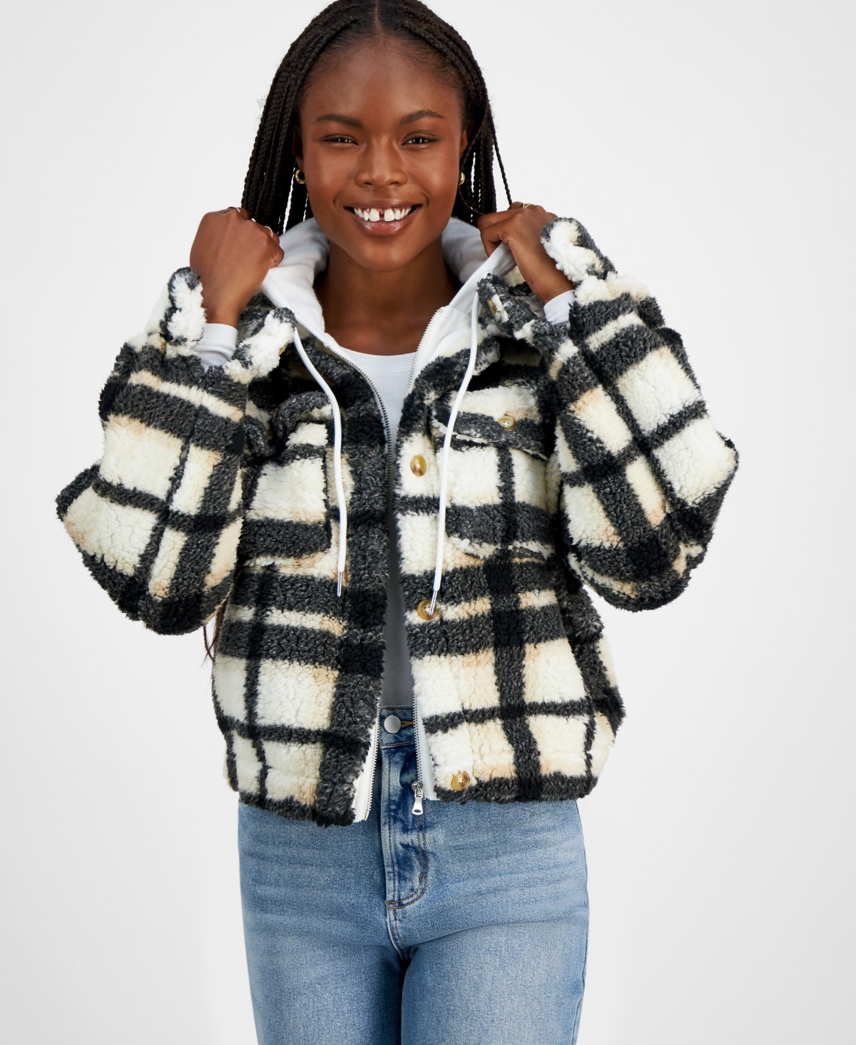 Plaid sherpa hoodie sales