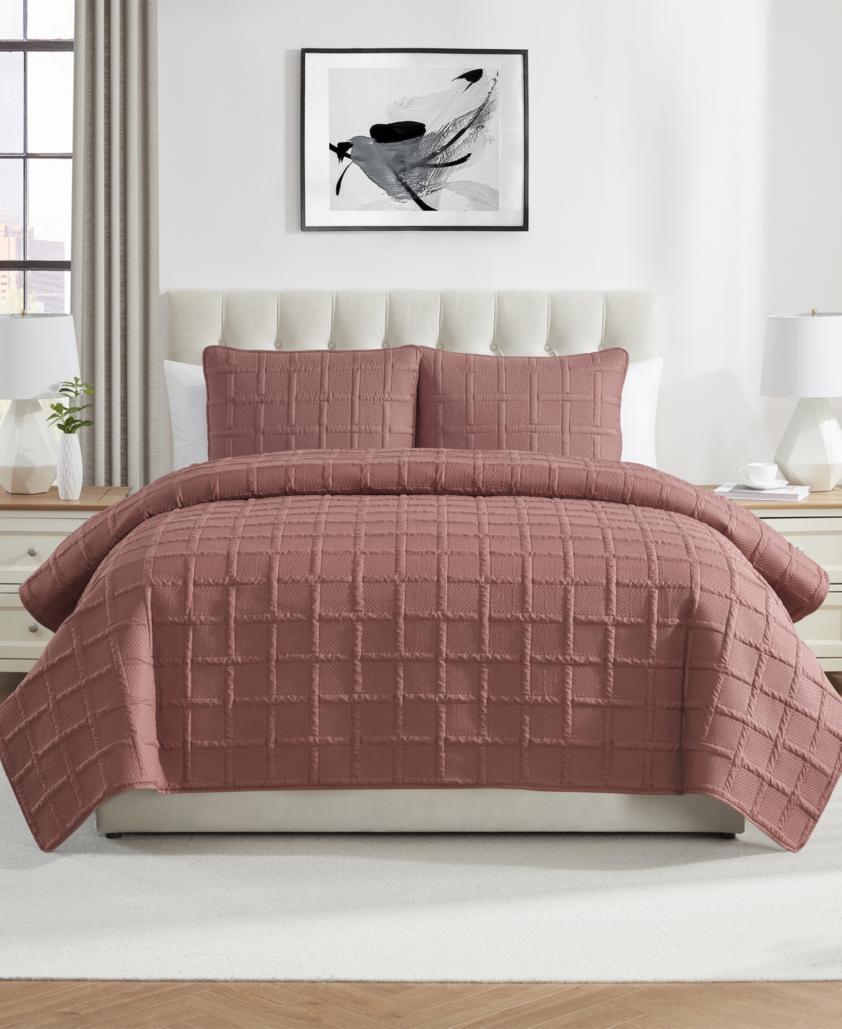 Vcny Home Solid Square 3-piece Quilt Set, King In Taupe