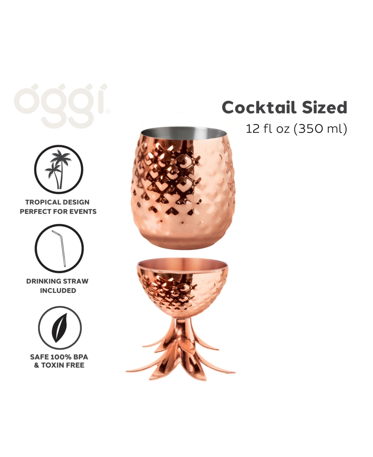 Oggi 12oz Stainless Steel Pineapple Cup With Stand & Lid In Copper