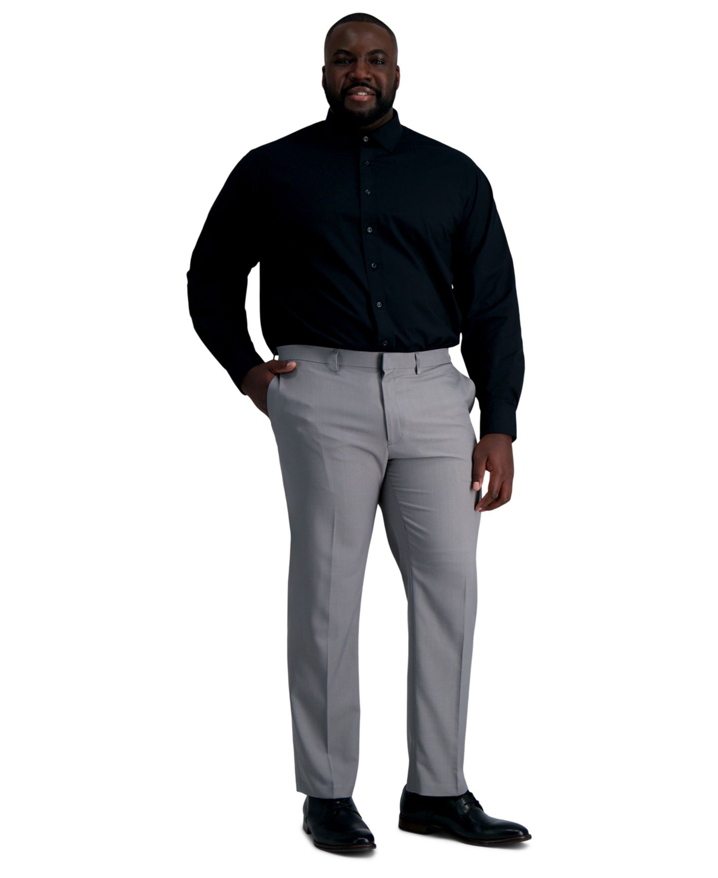 Мужская рубашка Haggar Big & Tall Classic-Fit Premium Comfort Dress Shirt, цвет: Чёрный однотонный — фото 7
