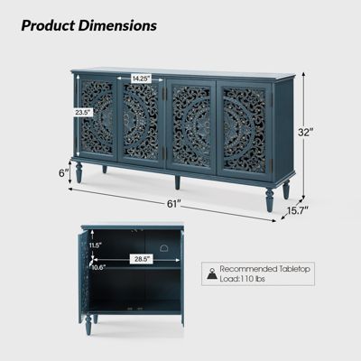 Ismenides Traditional 63”Wide Sideboard with Solid Wood Legs
