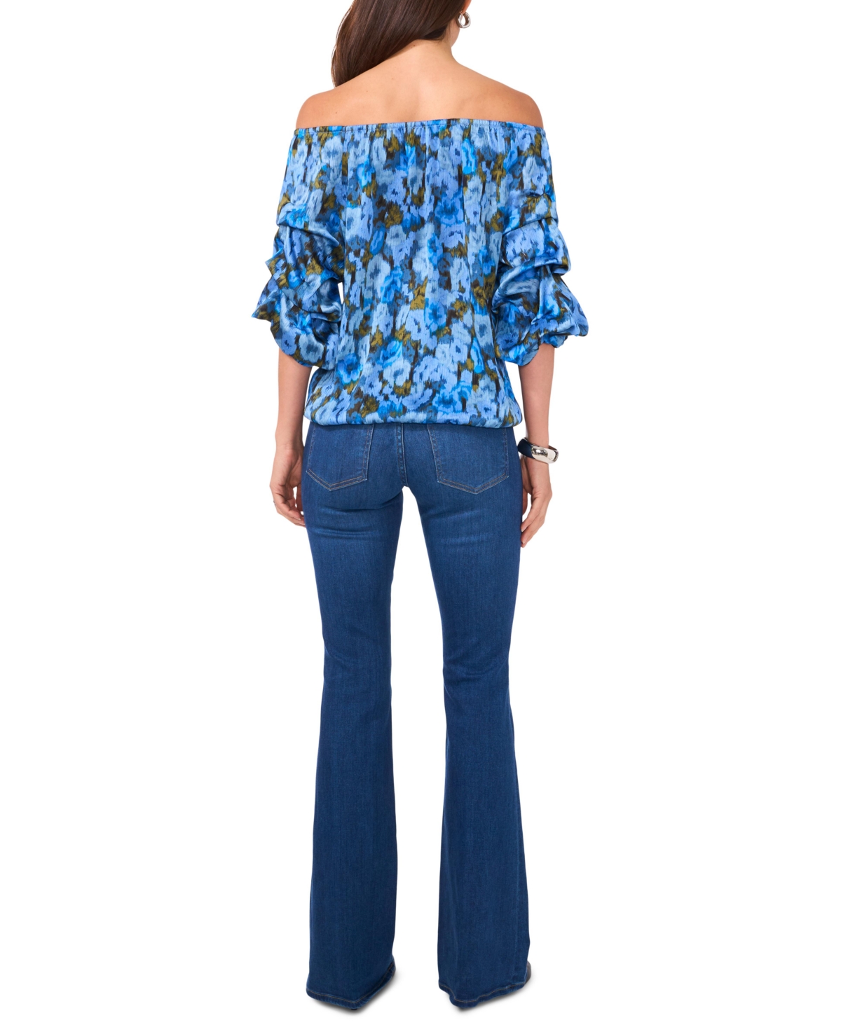 Vince Camuto Women's Floral Off The Shoulder Bubble Sleeve Tie Front Blouse