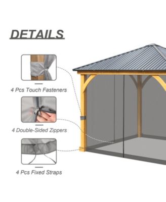 Gazebo Netting 10' x 12' Polyester Screen Replacement 4 Panel Sidewalls for Patio (Only Netting)