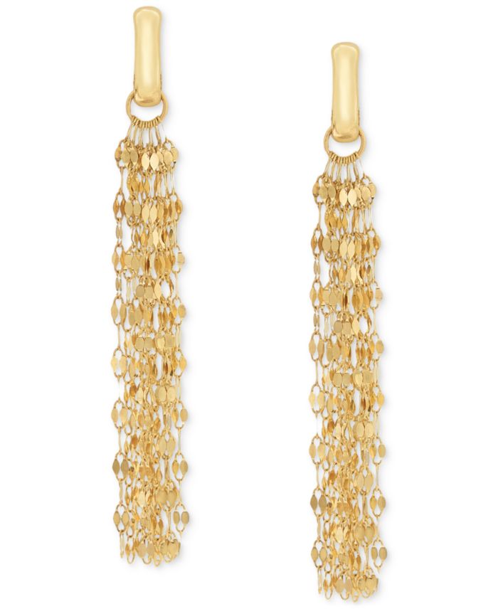 Italian Gold Mirror Chain Multi-Strand Linear Drop Earrings in 10k Gold