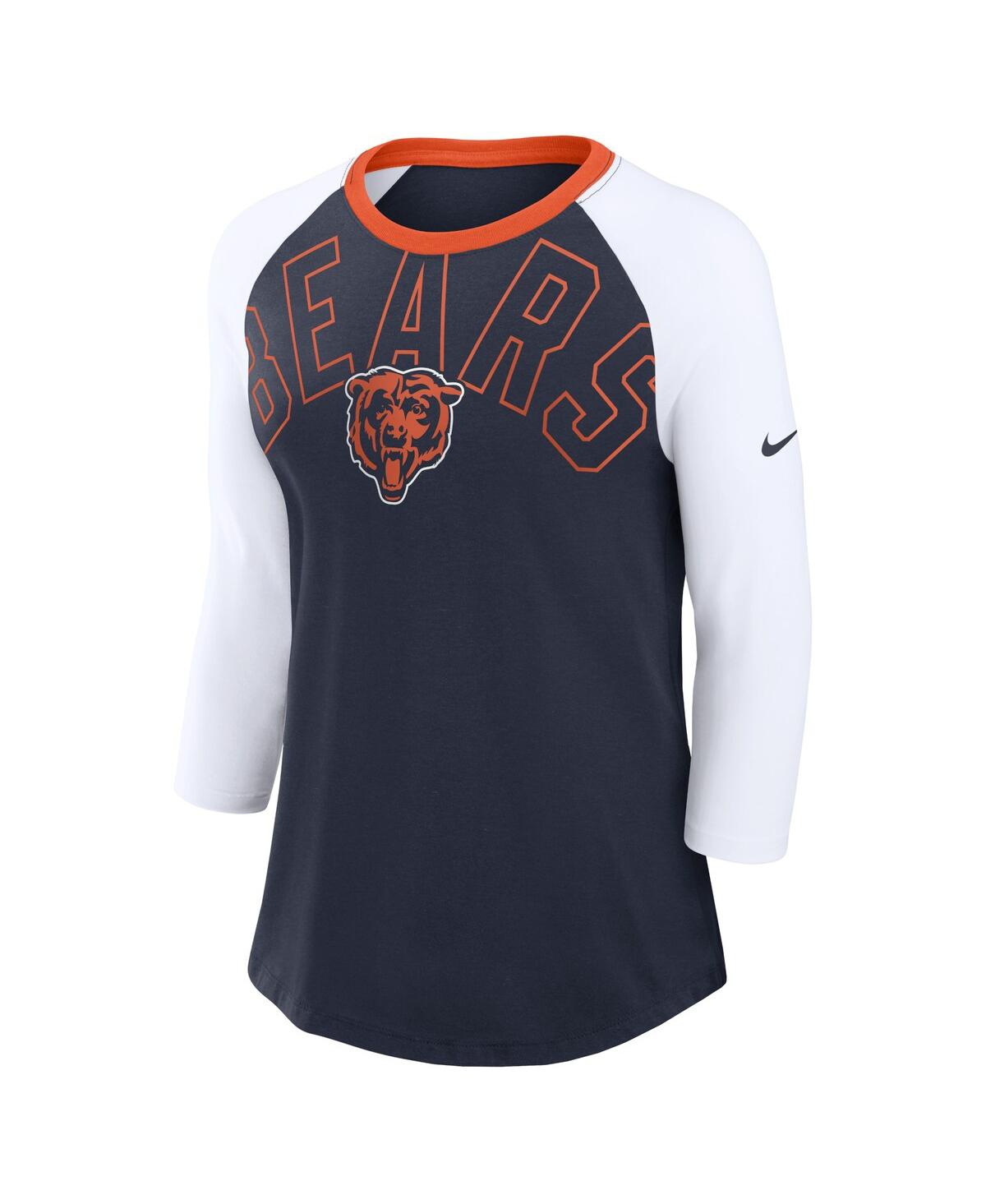 Nike Women'sWhite Chicago Bears Knockout Arch Raglan Tri-Blend 3/4-Sleeve T-Shirt - Navy, White