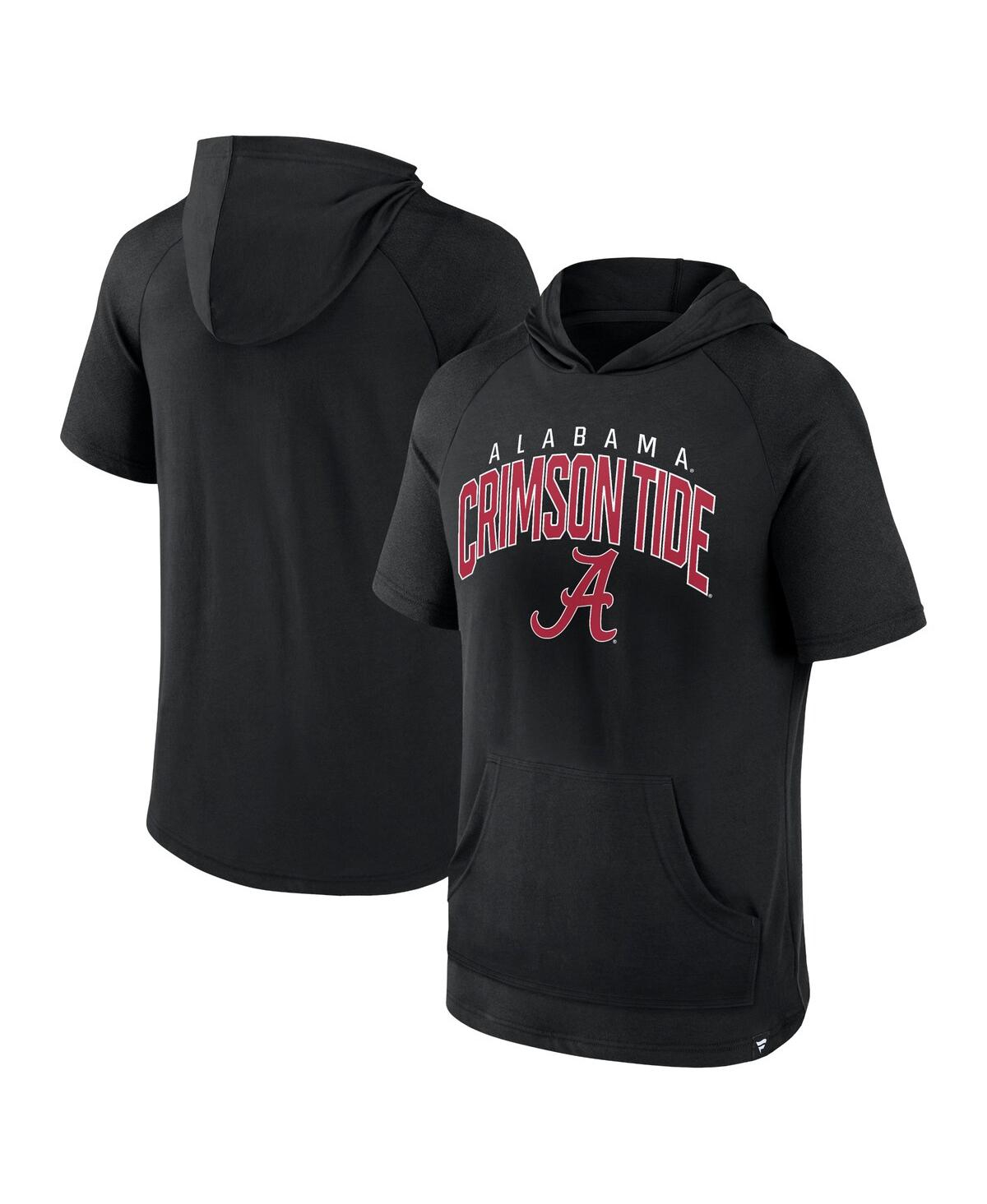 FANATICS MEN'S BLACK ALABAMA CRIMSON TIDE DOUBLE ARCH RAGLAN SHORT SLEEVE HOODIE T-SHIRT 