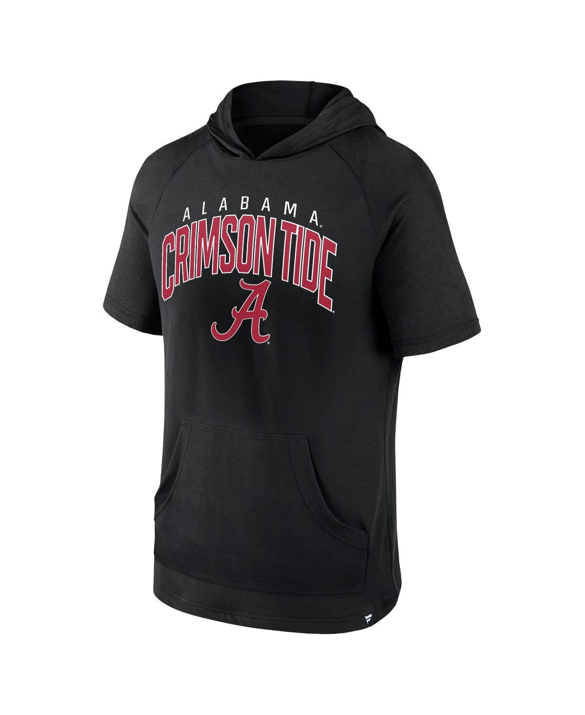 FANATICS MEN'S BLACK ALABAMA CRIMSON TIDE DOUBLE ARCH RAGLAN SHORT SLEEVE HOODIE T-SHIRT 