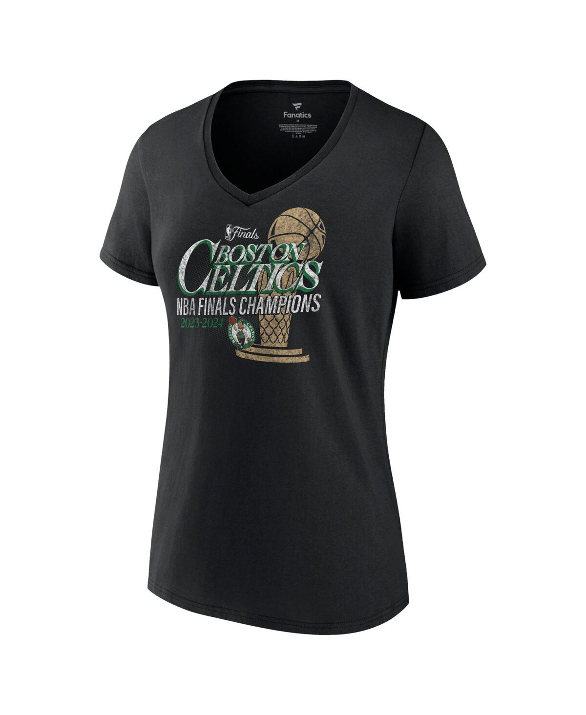 Fanatics Women'sBoston Celtics 2024 Nba Finals Champions Fast Break Finish Trophy V-Neck T-Shirt - Black