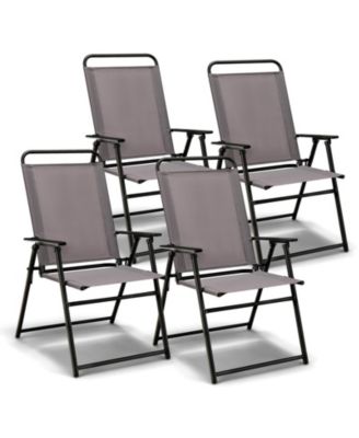Outdoor Folding Sling Chairs Set of 4 with Armrest and Backrest