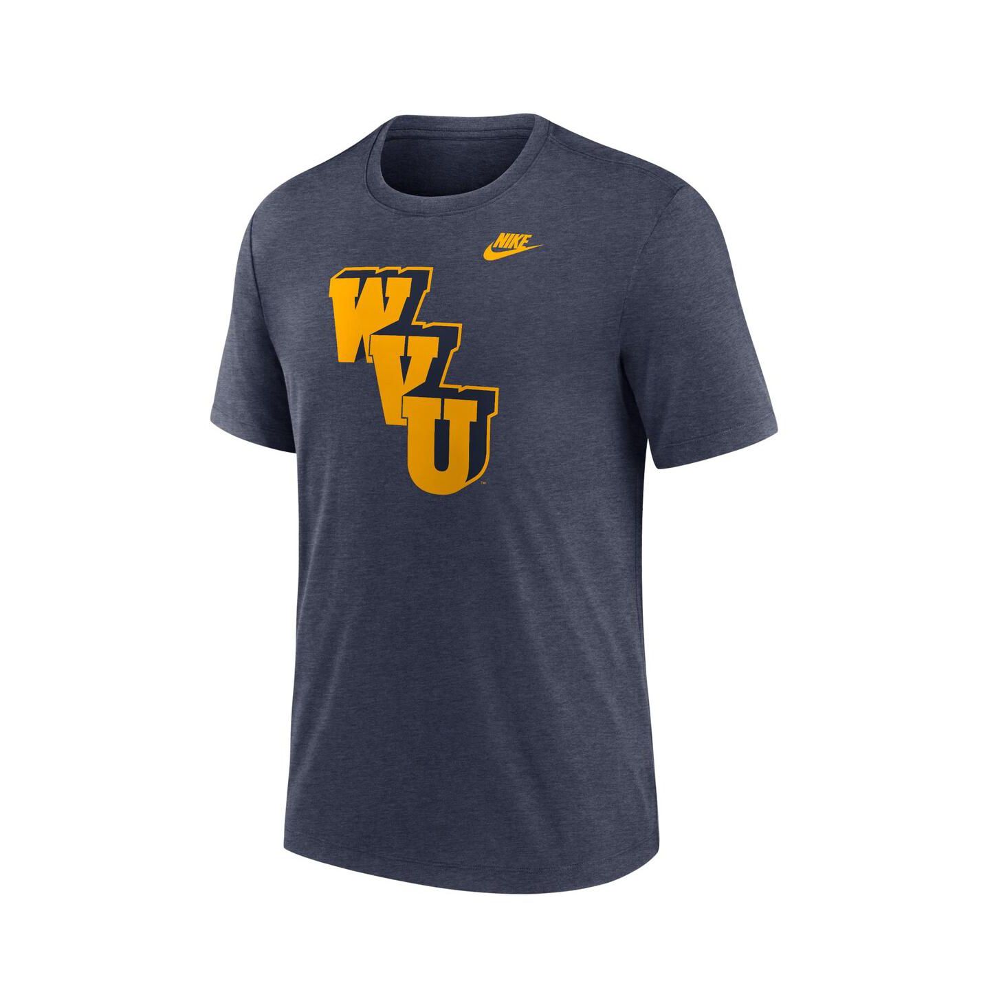 Мужская футболка Nike Heather Navy West Virginia Mountaineers Blitz Evergreen Legacy Primary Tri-Blend — фото 3