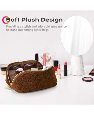 Plush Makeup Case Open Flat Travel Toiletry Accessories Organizer Bag
