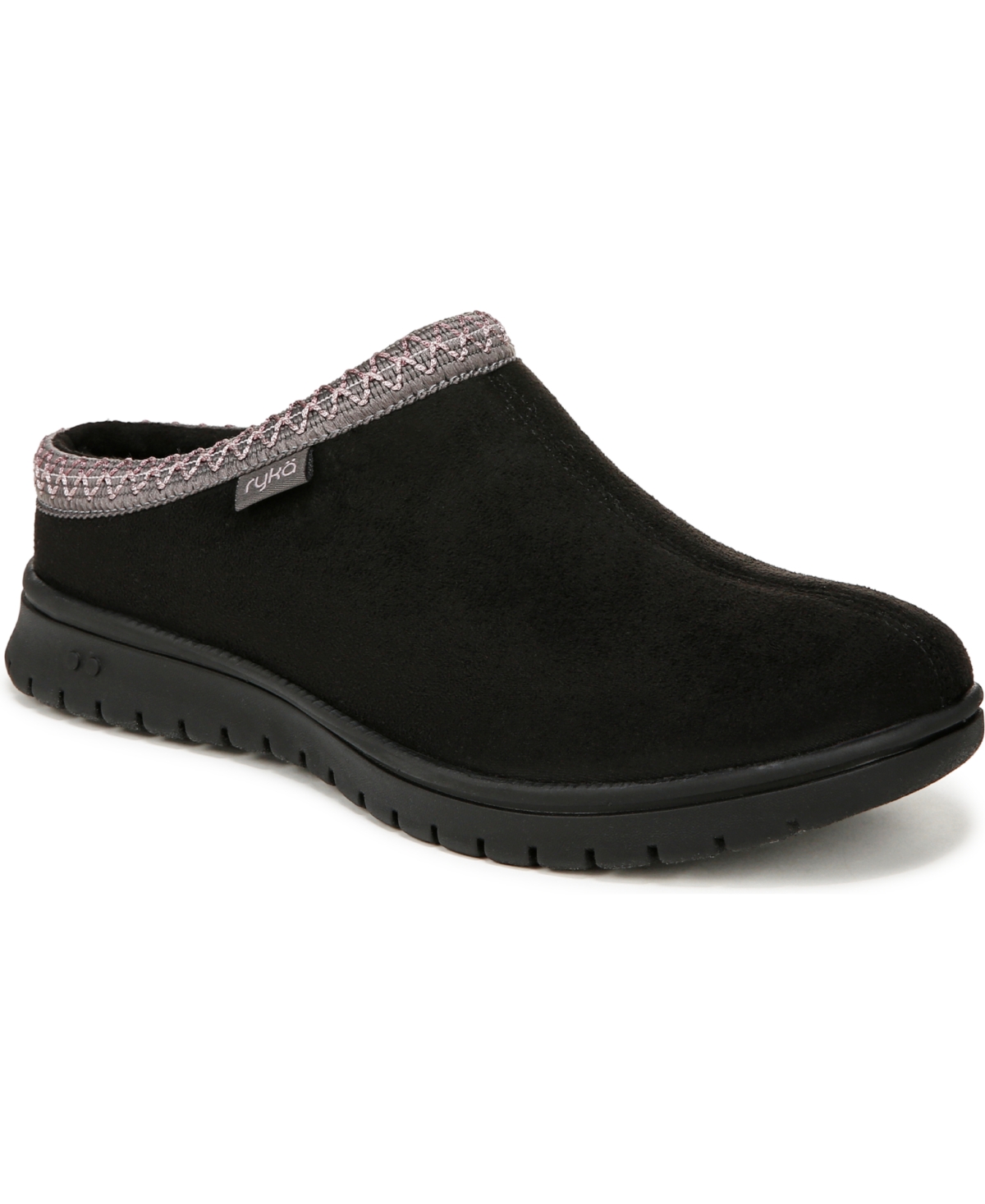 Ryka Stellar Womens Embroidered Faux Fur Slip-on Sneakers In Black Microfiber Fabric