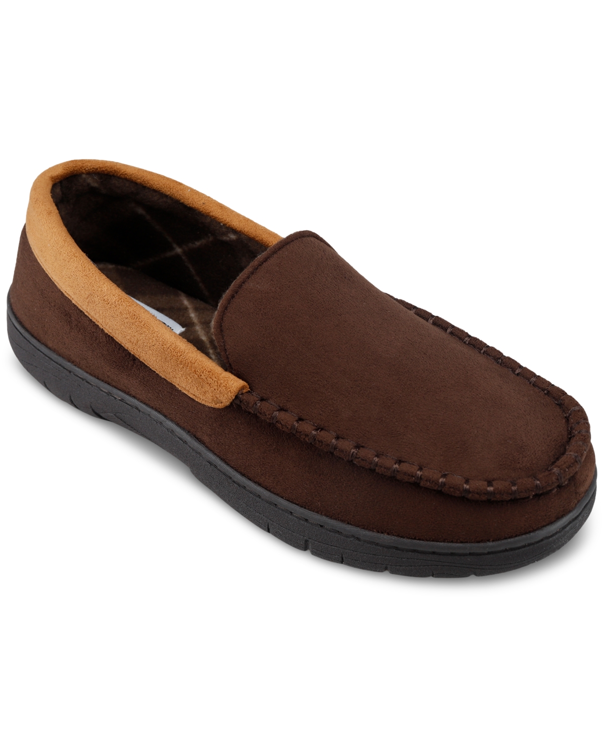 Men's Indoor/Outdoor Microsuede Venetian Slipper with Plaid Fleece Lining - Gray