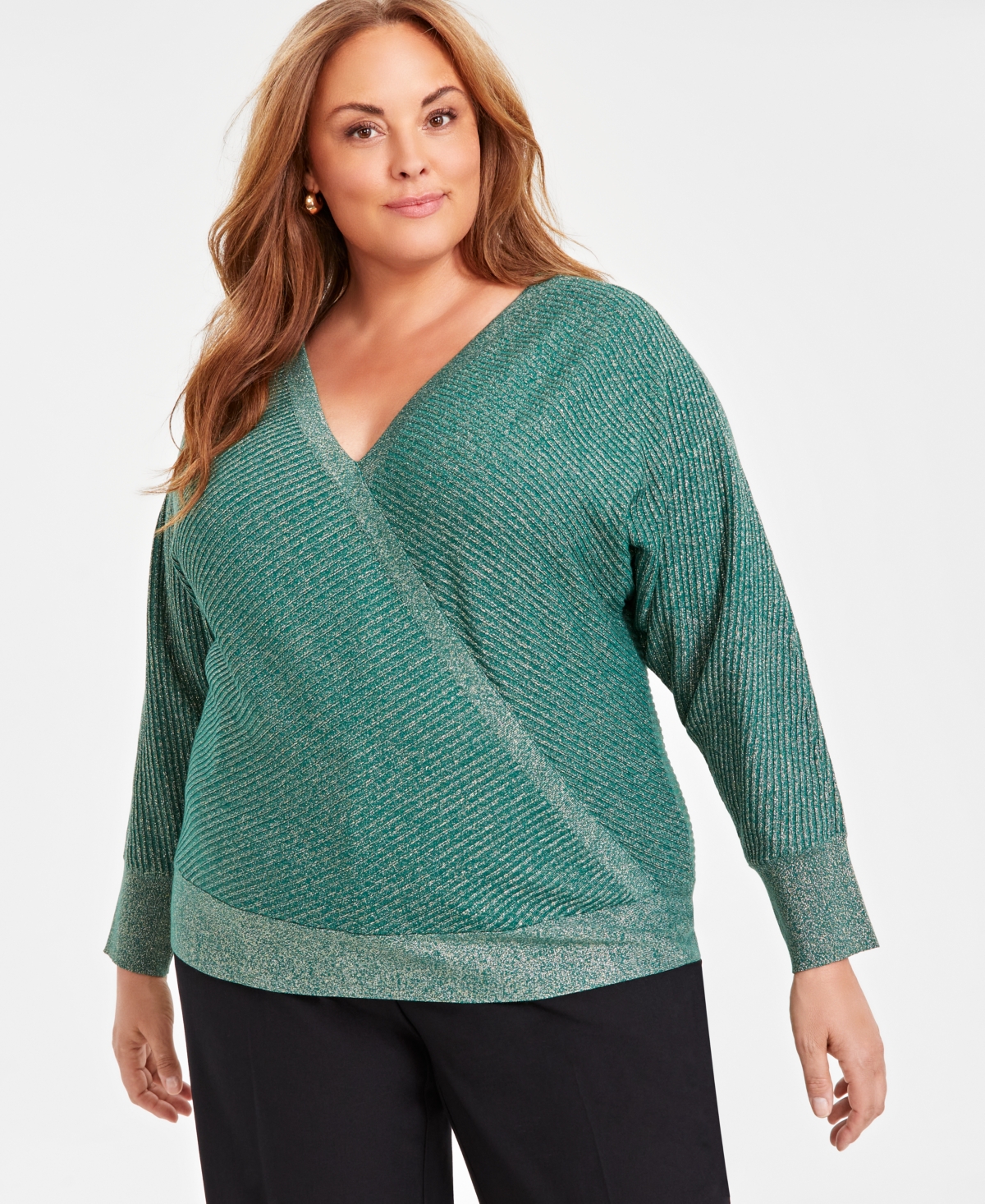 Jm Collection Plus Size Metallic Wrap Seater, Created For Macy's In Pure Emerald