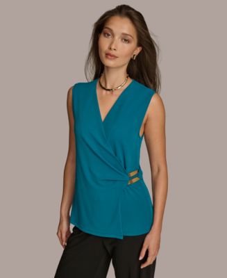 売れ筋商品|||ダナ キャラン ニューヨーク カットソー トップス レディース Women's Sleeveless Faux-Wrap Knit Top Sand 28853031_fpx.tif?$filterlrg$&