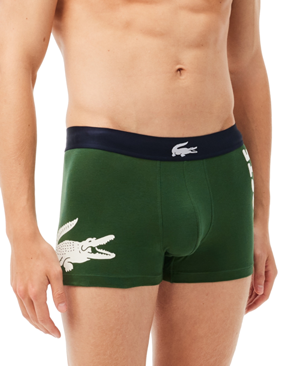 Lacoste Men's 3-pack Regular-fit Big Croc Logo Trunk Underwear In Green,navy,white