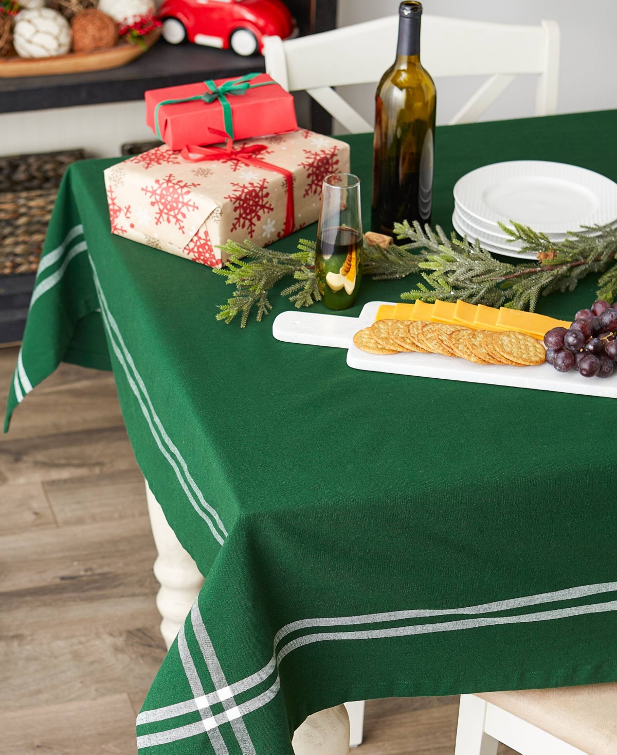 Design Imports Border Stripe Tablecloth, 60x104 Inches