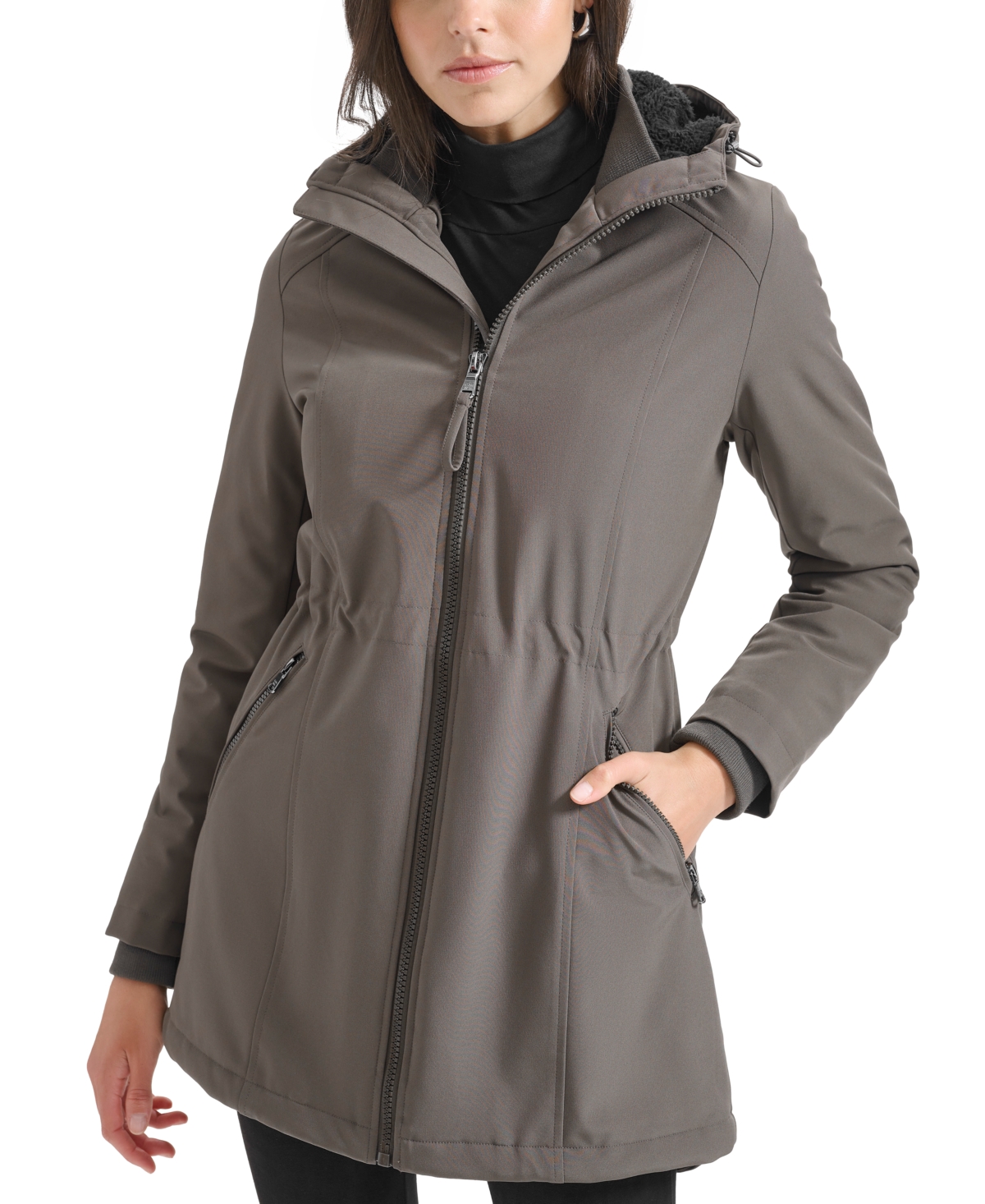 CALVIN KLEIN WOMENS HOODED FAUX-FUR-LINED ANORAK RAINCOAT